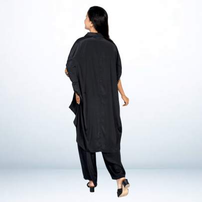Silk Crepe Embroidered High low Kaftan Pant Set
