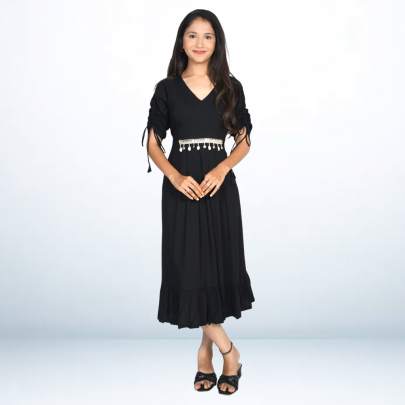 Soft Rayon Designer Black Dress 