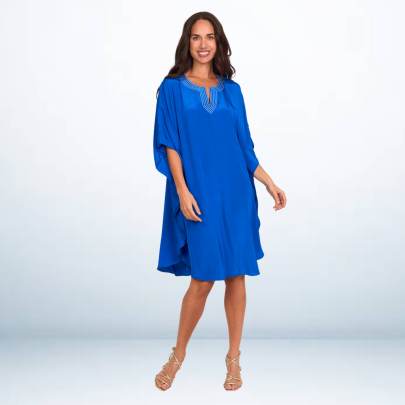 Solid Blue Short Kaftan Cover up