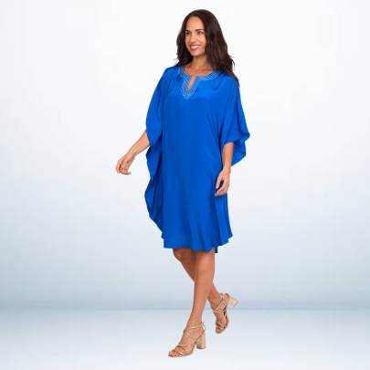 Solid Blue Short Kaftan Cover up