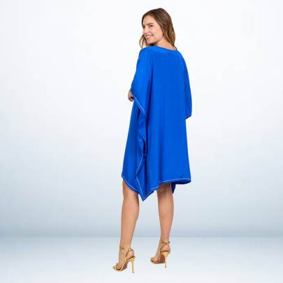 Solid Blue V-Neck Short Cover up Tunic