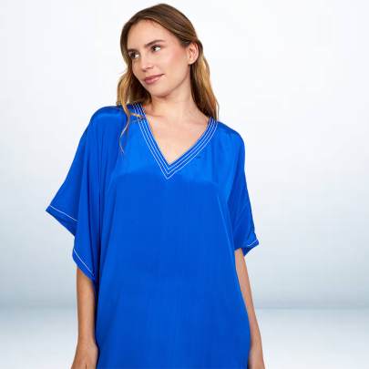 Solid Blue V-Neck Short Cover up Tunic