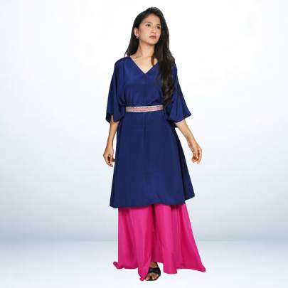 Solid Kaftan Pant with Elegant Embellished Belt