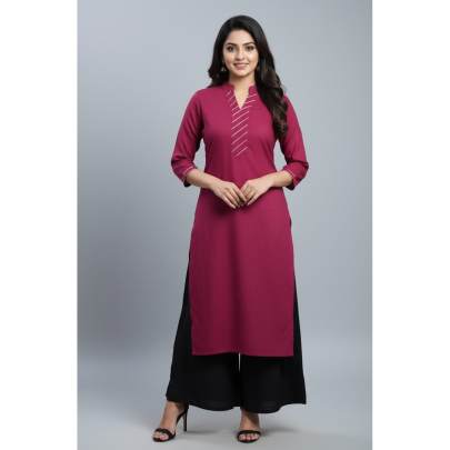 Solid Maroon Straight Kurti with Black Palazzo