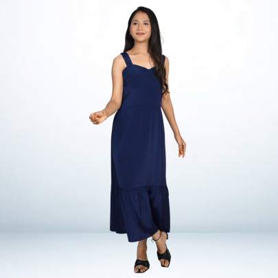 Solid Navy Blue Backless Long Tube dress