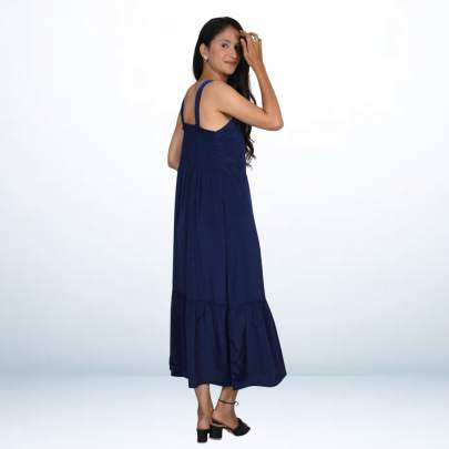 Solid Navy Blue Backless Long Tube dress