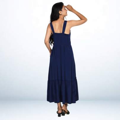 Solid Navy Blue Backless Long Tube dress