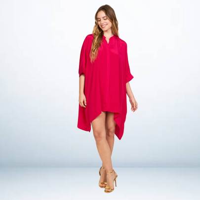 Solid Pink Short Beach Kaftan Cover up