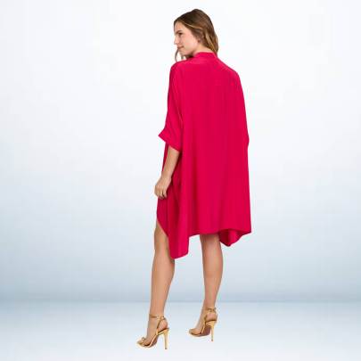 Solid Pink Short Beach Kaftan Cover up