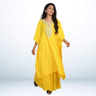 Super Soft Muslin Embroidered Kaftan Pant Cord set