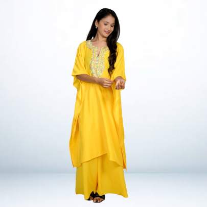 Super Soft Muslin Embroidered Kaftan Pant Cord set