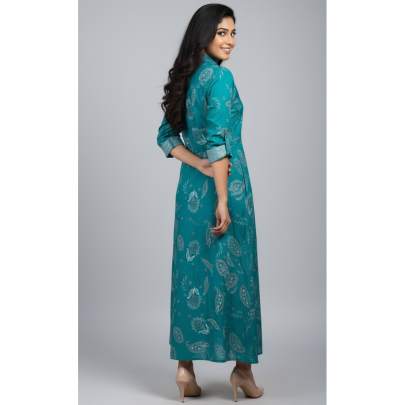 Teal Paisley Print Shirt Dress