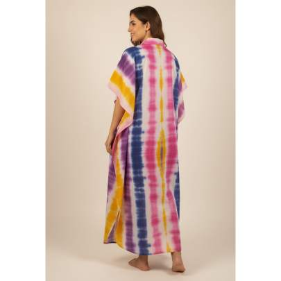 Tie-Dye Button-Down Long Kaftan – Soft Cotton