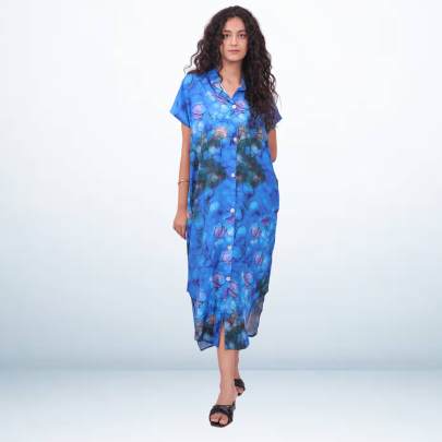 Tie Dye Button Down Shirt Midi Dress