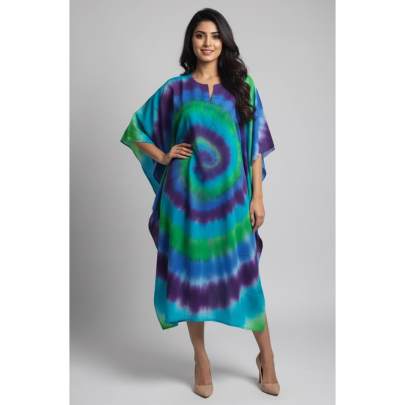 Tie-Dye Long Kaftan for Women | Soft Cotton Fabric | Free Size Upto 52