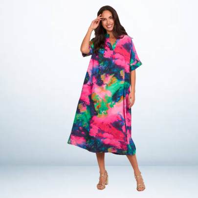 Tie Dye Print Pink long Kaftan dress