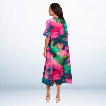 Tie Dye Print Pink long Kaftan dress