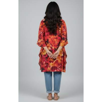 Tie-Dye Printed High-Low Poncho Shirt