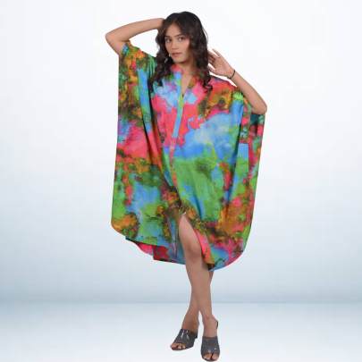 Tie Dye Printed Short Beach Kaftan