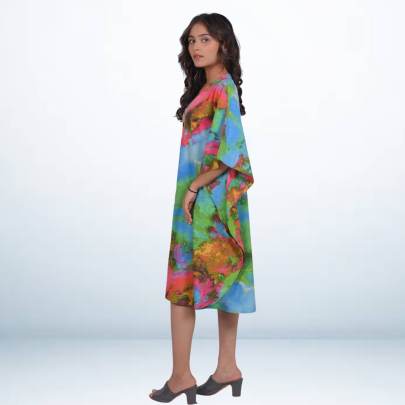 Tie Dye Printed Short Beach Kaftan