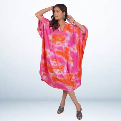 Tie Dye Printed Short Kaftan Caftan