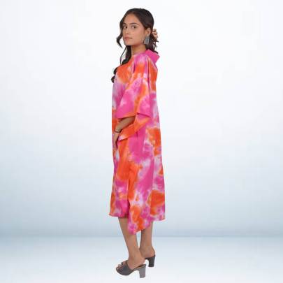 Tie Dye Printed Short Kaftan Caftan