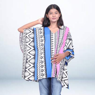 Tribal Print Black   Blue Short Kaftan Tunic