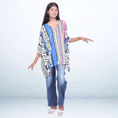 Tribal Print Black   Blue Short Kaftan Tunic