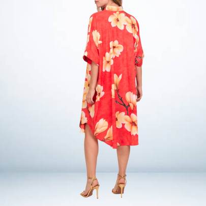 Tropical Floral Print Red Short Kaftan
