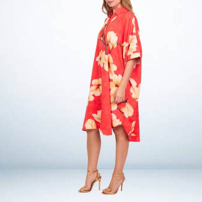 Tropical Floral Print Red Short Kaftan