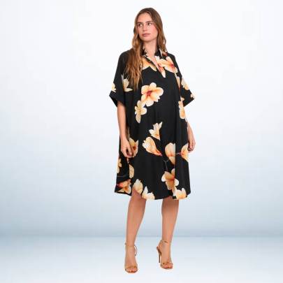 Tropical Floral Printed Short Kaftan