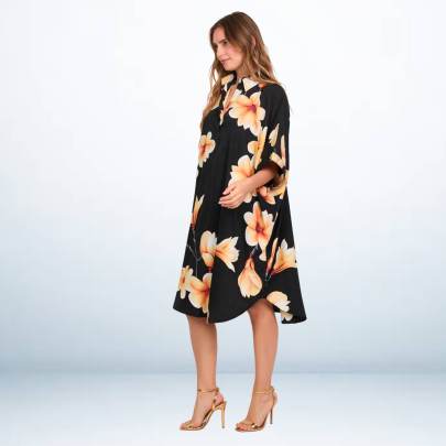 Tropical Floral Printed Short Kaftan