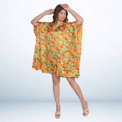 Tropical Leafy Print Short Kaftan 