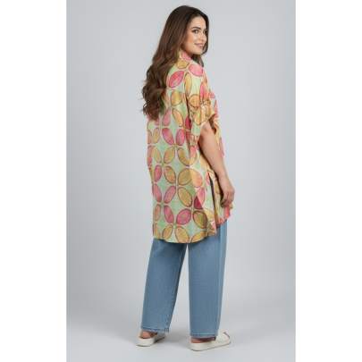 Tropical Print High-Low Poncho Shirt