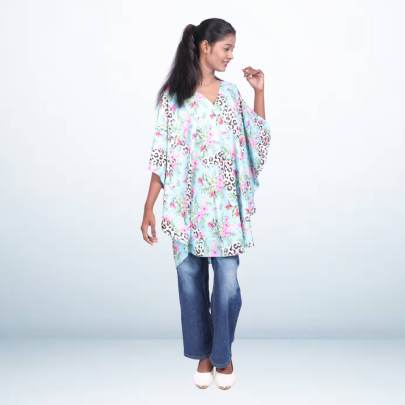 Tropical Print Short Kaftan Cover Up