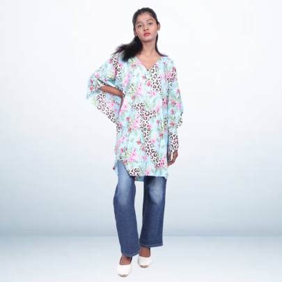 Tropical Print Short Kaftan Cover Up