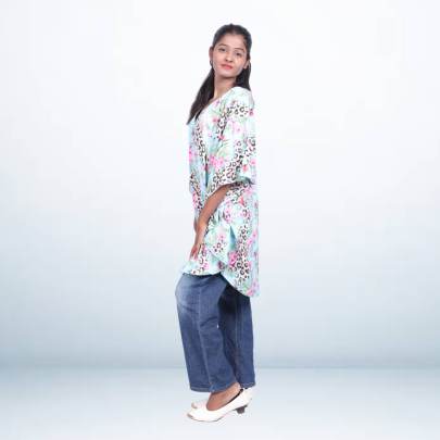 Tropical Print Short Kaftan Cover Up