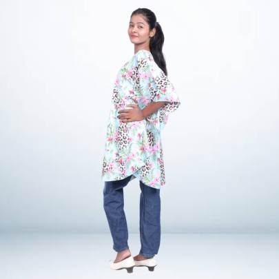 Tropical Print Short Kaftan Cover Up