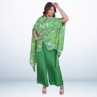 Verdant Breeze High Low Kaftan Pant Set 