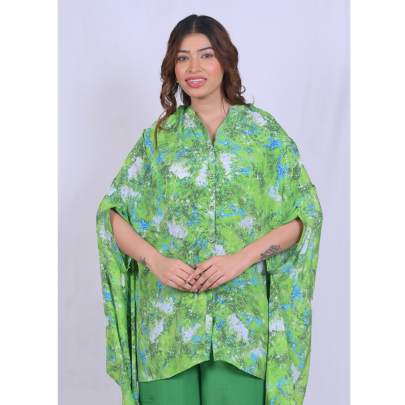 Verdant Breeze High Low Kaftan Pant Set