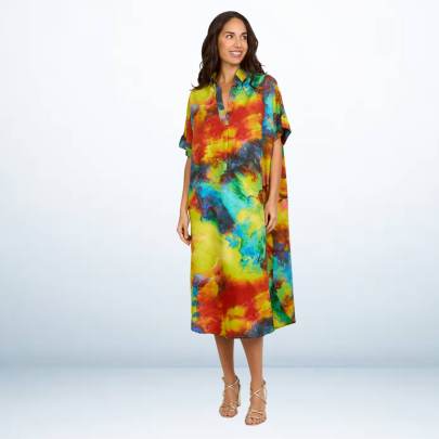 Vibrant Abstract Print Shirt Dress | Loose Fit Tunic with Collar