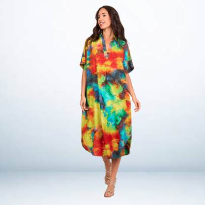 Vibrant Abstract Print Shirt Dress | Loose Fit Tunic with Collar