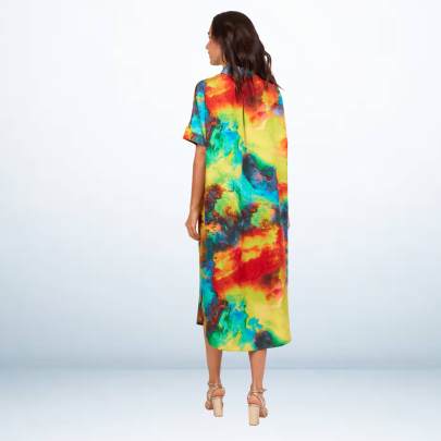 Vibrant Abstract Print Shirt Dress | Loose Fit Tunic with Collar