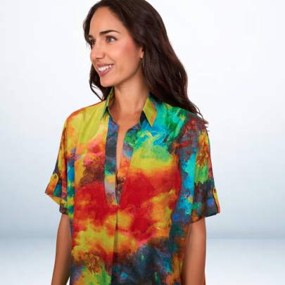 Vibrant Abstract Print Shirt Dress | Loose Fit Tunic with Collar