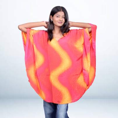 Vibrant Abstract Printed Short Kaftan for Women