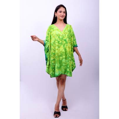Vibrant Green Tie Dye Short Kaftan Tunic 