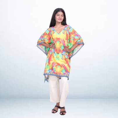 Vibrant Multicolor Digital Printed Short Kaftan for Women