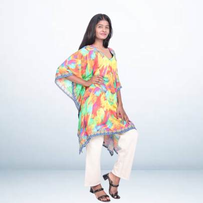 Vibrant Multicolor Digital Printed Short Kaftan for Women