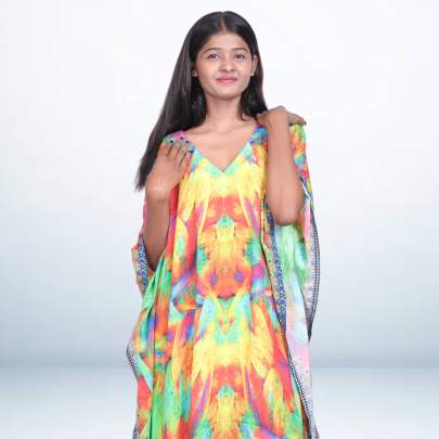 Vibrant Multicolor Digital Printed Short Kaftan for Women