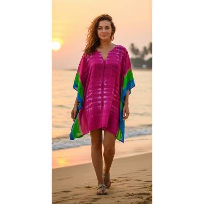Vibrant Multicolor Tie-Dye Beach Kaftan Beach Cover up